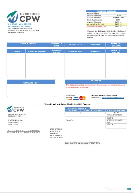 Download USA CPW business utility bill template in Word and PDF formats Photoshop template